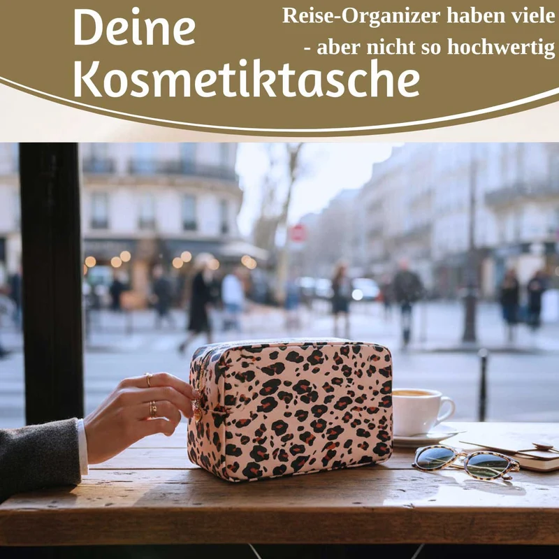 Mimi's Glow Kulturtasche Romy 26x14cm Leo Beige Schminktasche Kosmetiktasche