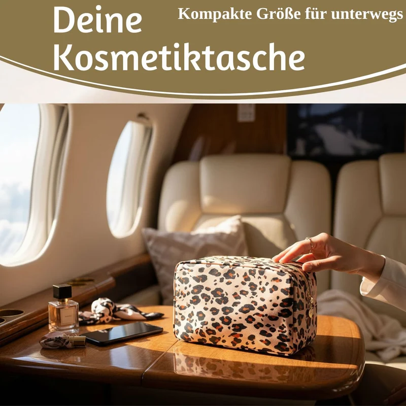 Mimi's Glow Kulturtasche Romy 26x14cm Leo Beige Schminktasche Kosmetiktasche
