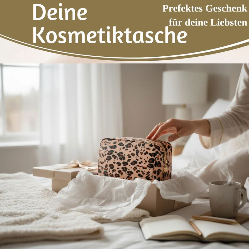 Mimi's Glow Kulturtasche Romy 26x14cm Leo Beige Schminktasche Kosmetiktasche
