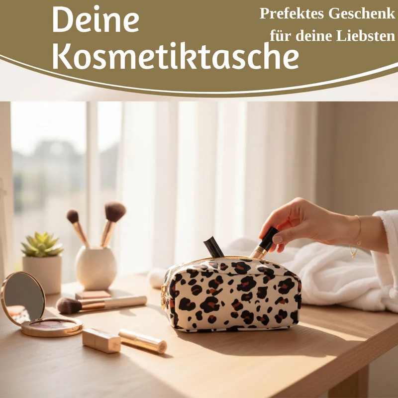 Mimi's Glow Kosmetiktasche Suki 21x7cm Leo Beige Schminktasche Mäppchen