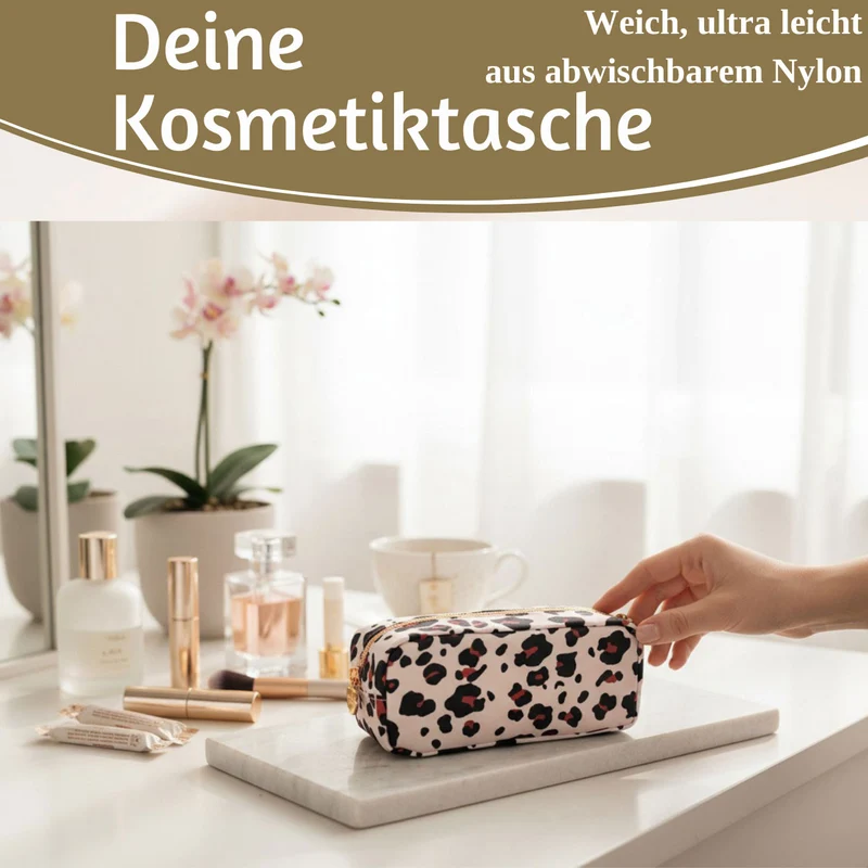 Mimi's Glow Kosmetiktasche Suki 21x7cm Leo Beige Schminktasche Mäppchen