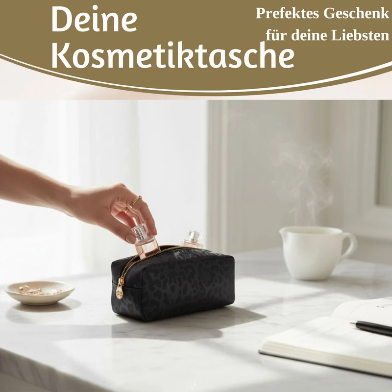 Mimi's Glow Kosmetiktasche Suki 21x7cm Leo Grau Schwarz Schminktasche Mäppchen