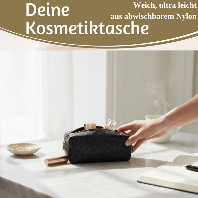 Mimi's Glow Kosmetiktasche Suki 21x7cm Leo Grau Schwarz Schminktasche Mäppchen
