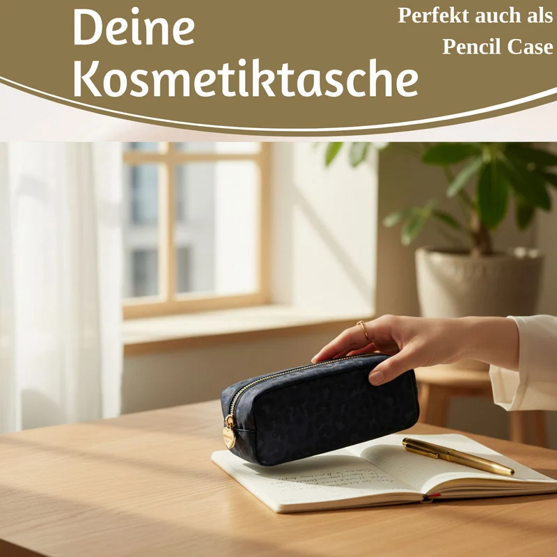 Mimi's Glow Kosmetiktasche Suki 21x7cm Leo Grau Schwarz Schminktasche Mäppchen