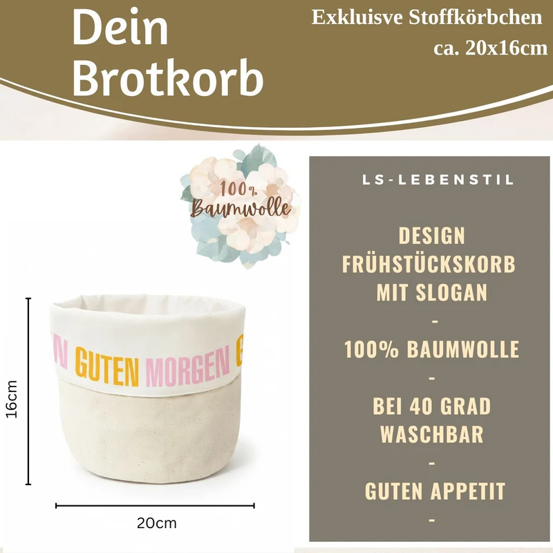 Design Brotkorb Stoffkörbchen Guten Morgen 100% Baumwolle Brotkörbchen Brötchen