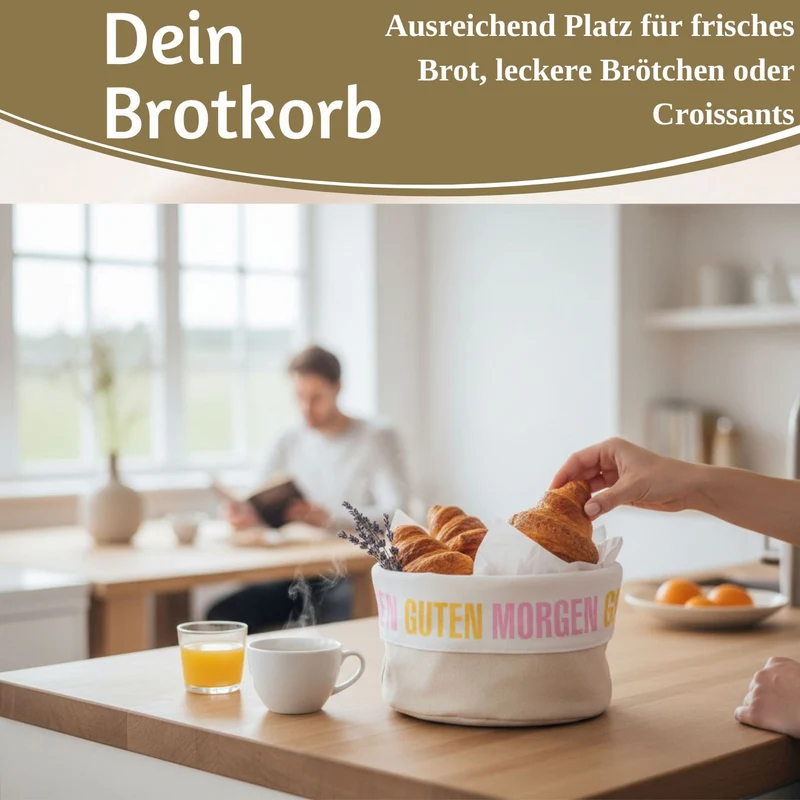 Design Brotkorb Stoffkörbchen Guten Morgen 100% Baumwolle Brotkörbchen Brötchen