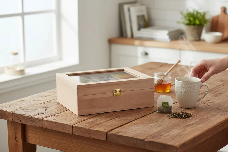 Holz Aufbewahrungsbox Teebox 6 Fächer mit Deckel für Teebeutel Teekiste Teekasten