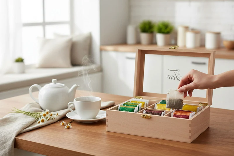 Holz Aufbewahrungsbox Teebox 6 Fächer mit Deckel für Teebeutel Teekiste Teekasten
