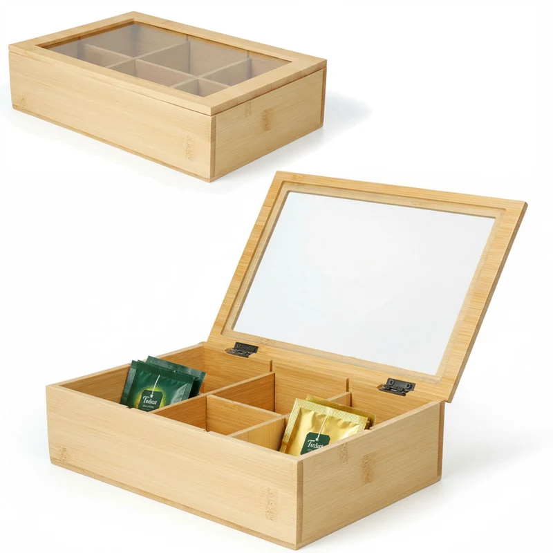 Holz Aufbewahrungsbox Teebox 6 Fächer mit Deckel Schmuckkiste Teekiste Teekasten