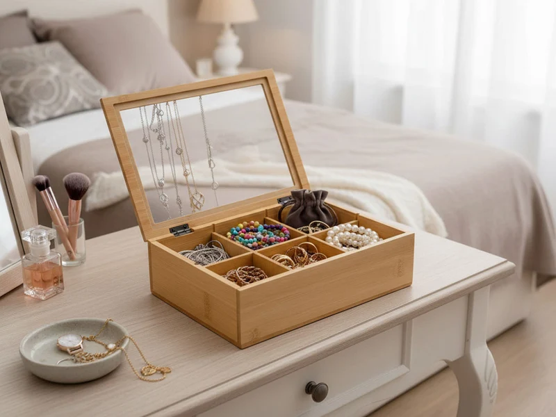 Holz Aufbewahrungsbox Teebox 6 Fächer mit Deckel Schmuckkiste Teekiste Teekasten