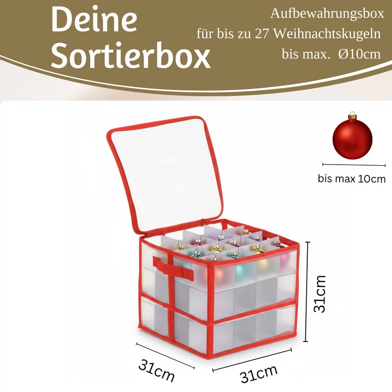 Aufbewahrungsbox Organizer 27 Weihnachtskugeln Ø 10cm Christbaumkugeln