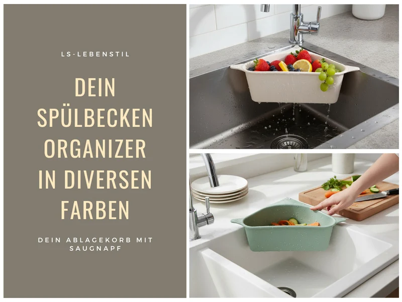 Spülbecken Organizer Dreieck Koralle Abtropfsieb Schwammhalter Abflusskorb Saugnapf