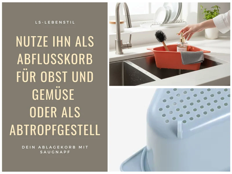 Spülbecken Organizer Dreieck Koralle Abtropfsieb Schwammhalter Abflusskorb Saugnapf