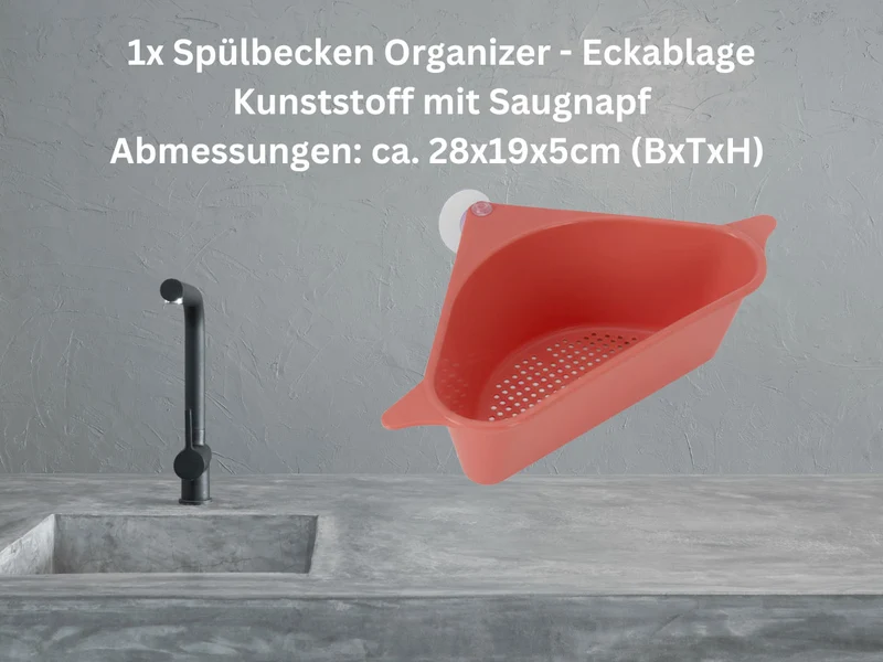 Spülbecken Organizer Dreieck Koralle Abtropfsieb Schwammhalter Abflusskorb Saugnapf