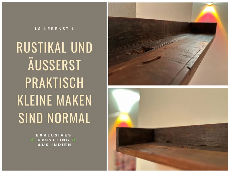 IB Laursen Industrial Holz Ziegelform Wandregal 60cm Braun Küchenregal Bücherregal Wandboard