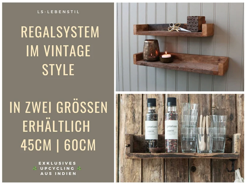 IB Laursen Industrial Holz Ziegelform Wandregal 45cm Braun Küchenregal Bücherregal Wandboard