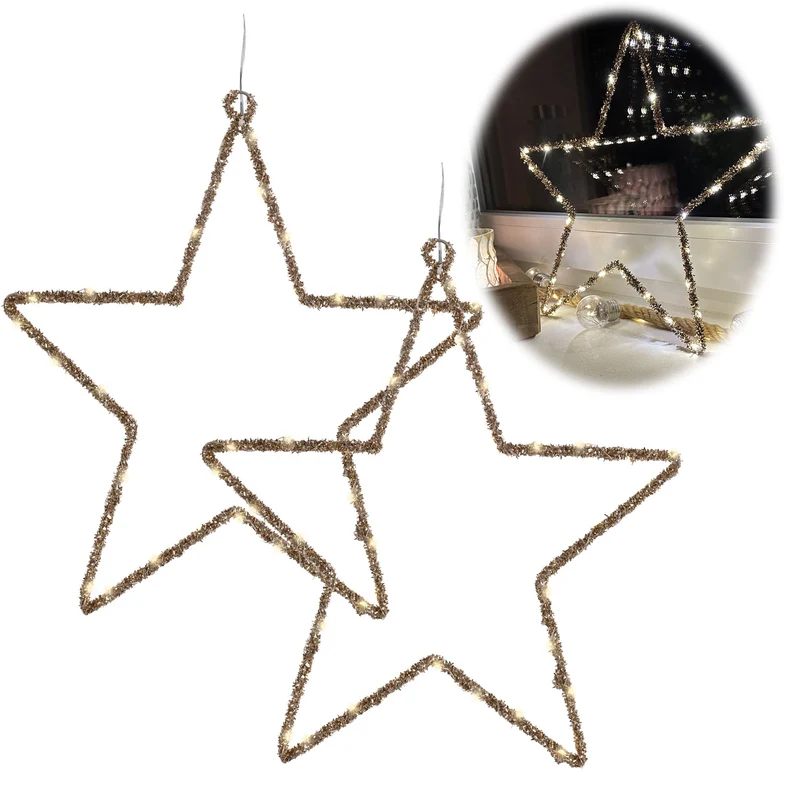 2x 35 LED Leuchtstern Weihnachtsstern Ø 38cm Gold Timer Batterie Beleuchtet