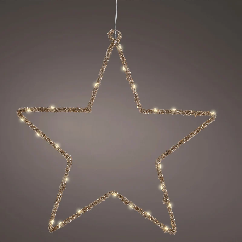 2x 35 LED Leuchtstern Weihnachtsstern Ø 38cm Gold Timer Batterie Beleuchtet