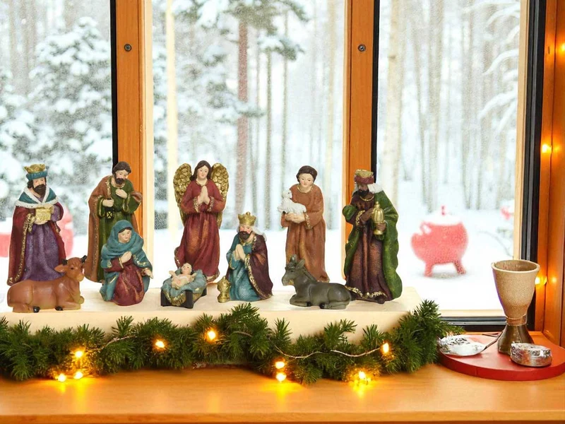 Krippenfiguren Set 10 Figuren 13cm Traditionell Handbemalt Krippe Krippenset Xmas