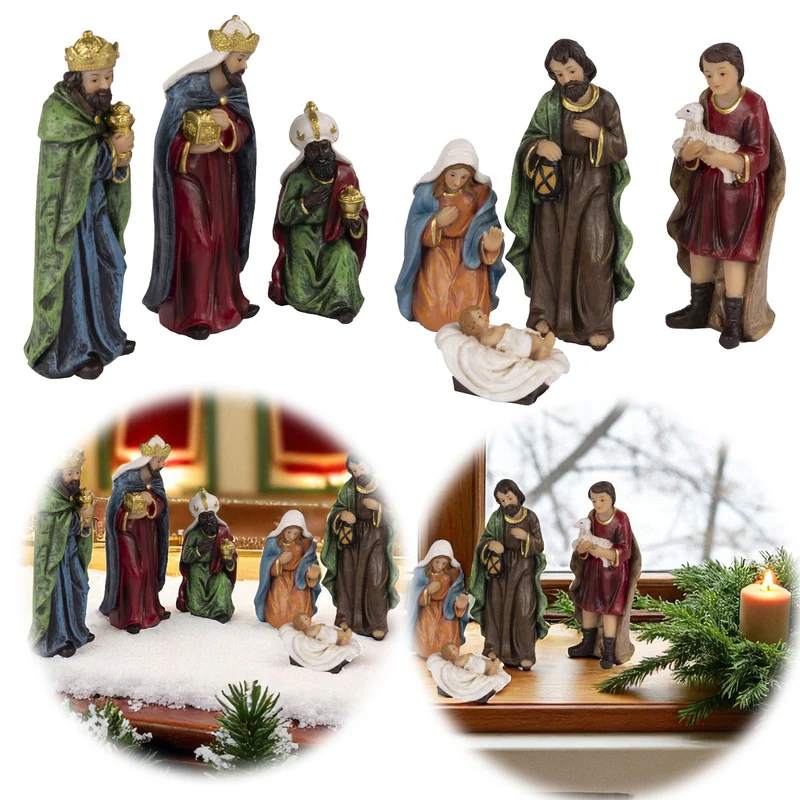 Krippenfiguren Set 7 Figuren 12cm Traditionell Handbemalt Krippe Krippenset Xmas