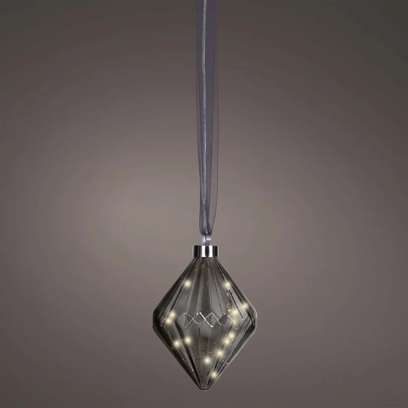 XL Deko Glas Lichtkugel 20LED 16cm Diamant Grau Glaskugel Timer Batterie Anhängen
