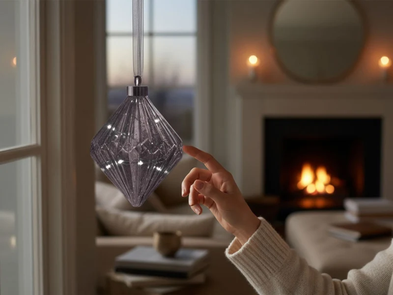 XL Deko Glas Lichtkugel 20LED 16cm Diamant Grau Glaskugel Timer Batterie Anhängen