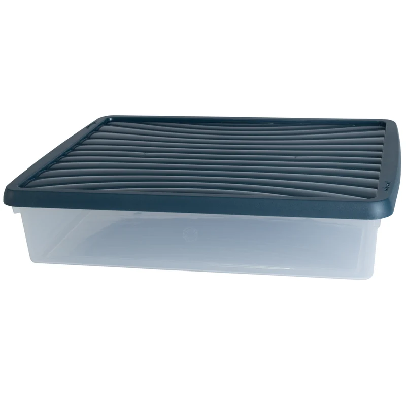 AUFBEWAHRUNGSBOX - 14,75 Liter - DIN A3-Format mit Deckel - 49x38,5x10,5 cm - transparent Navy Blau stapelbar Sammelbox Sammelmappe Kunststoff Box Stapelkiste Zeichenblock Büro Storage Aufbewahrung Flach