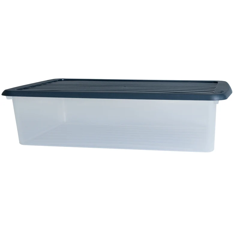 AUFBEWAHRUNGSBOX - 8 Liter - DINA4-Format mit Deckel - 39x27,5x10 cm - transparent Navy Blau - stapelbar - Kunststoff Box Stapelkiste Büro Storage Aufbewahrung Flach