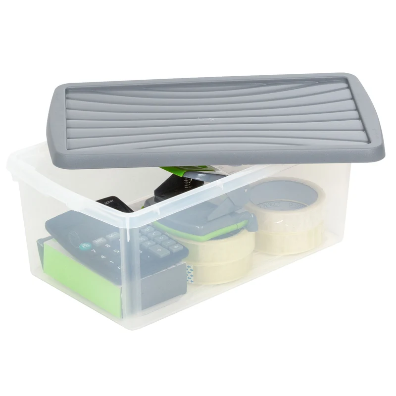 AUFBEWAHRUNGSBOX - 9 Liter - Aufbewahrungsbox mit Deckel - 38x23x15cm transparent Navy Blau - stapelbar - Kunststoff Box Stapelkiste Büro Storage Aufbewahrung Flach