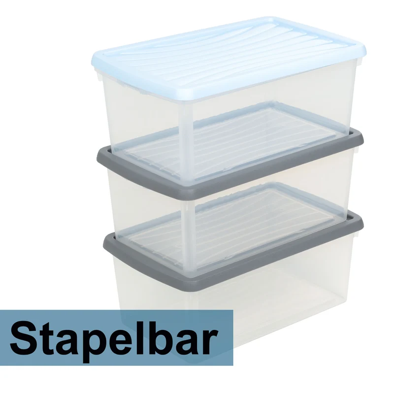 AUFBEWAHRUNGSBOX - 9 Liter - Aufbewahrungsbox mit Deckel - 38x23x15cm transparent Navy Blau - stapelbar - Kunststoff Box Stapelkiste Büro Storage Aufbewahrung Flach