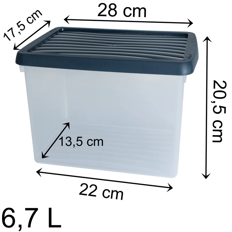 AUFBEWAHRUNGSBOX - 6,7 Liter - Aufbewahrungsbox mit Deckel - 28x17,5x20,5cm transparent Navy Blau - stapelbar - Kunststoff Box Stapelkiste Büro Storage Aufbewahrung