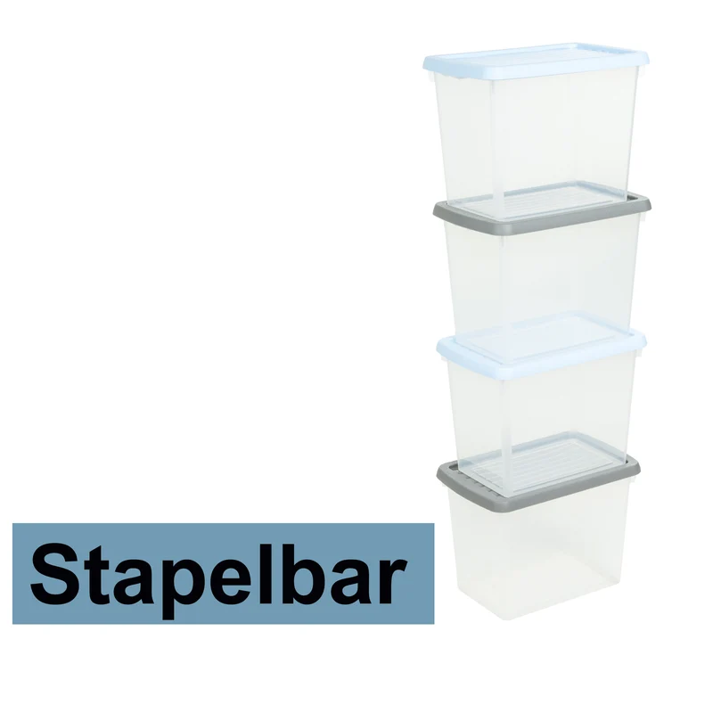 AUFBEWAHRUNGSBOX - 6,7 Liter - Aufbewahrungsbox mit Deckel - 28x17,5x20,5cm transparent Navy Blau - stapelbar - Kunststoff Box Stapelkiste Büro Storage Aufbewahrung