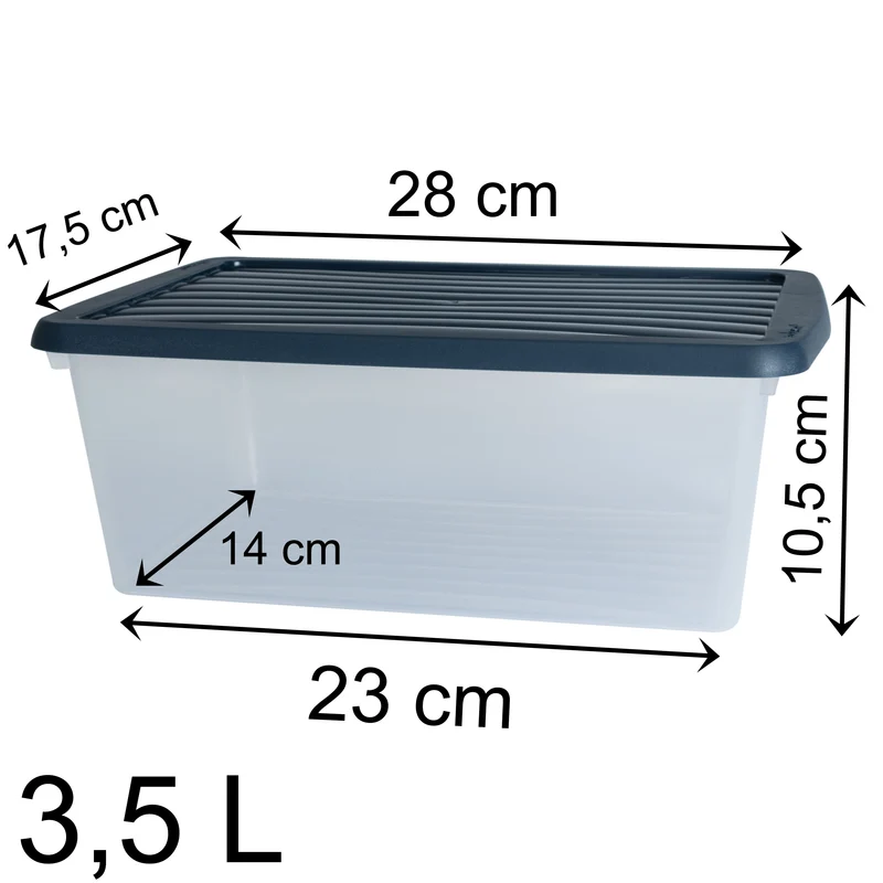AUFBEWAHRUNGSBOX - 3,5 Liter - Aufbewahrungsbox mit Deckel - 28x17,5x10,5cm transparent Navy Blau - stapelbar - Kunststoff Box Stapelkiste Büro Storage Aufbewahrung Flach