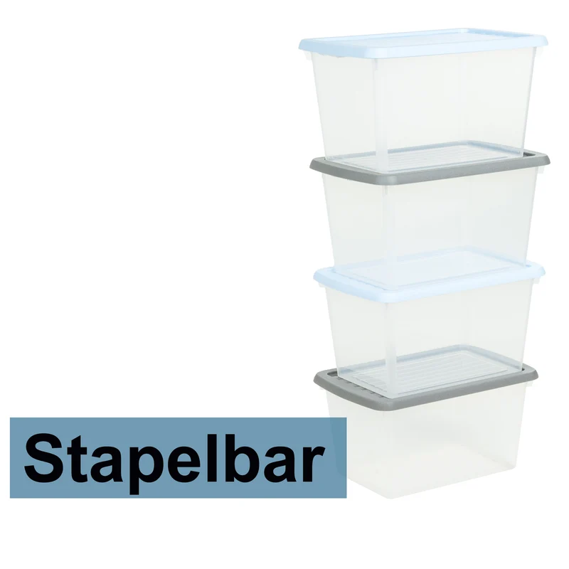 AUFBEWAHRUNGSBOX - 3,5 Liter - Aufbewahrungsbox mit Deckel - 28x17,5x10,5cm transparent Navy Blau - stapelbar - Kunststoff Box Stapelkiste Büro Storage Aufbewahrung Flach