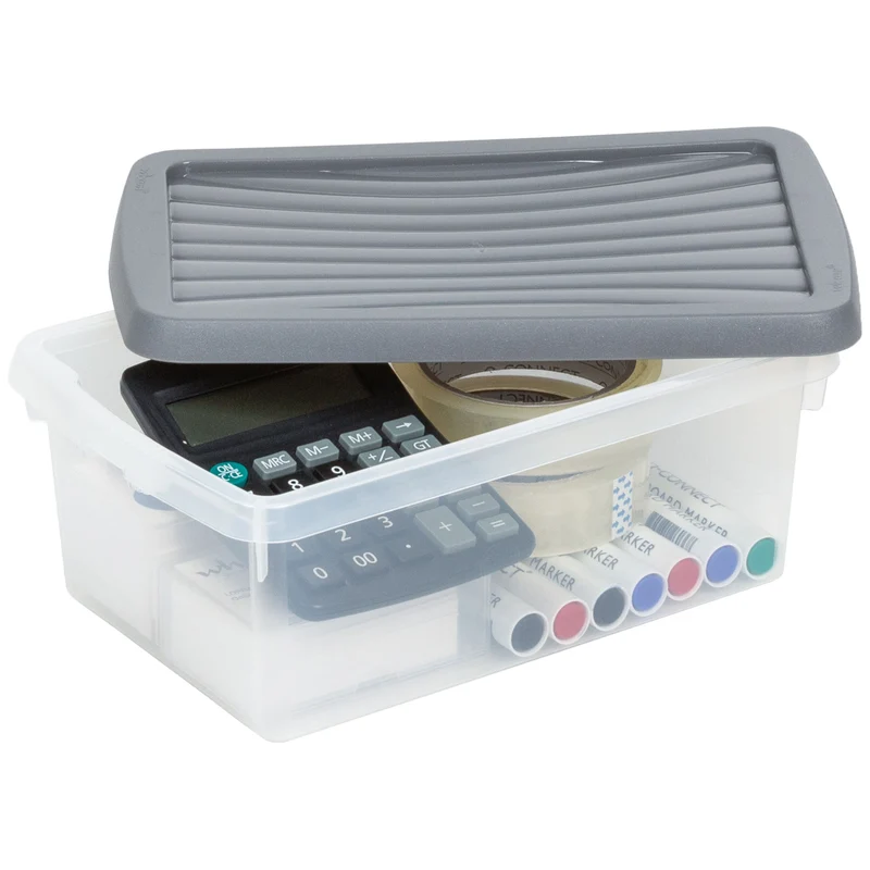AUFBEWAHRUNGSBOX - 3,5 Liter - Aufbewahrungsbox mit Deckel - 28x17,5x10,5cm transparent Navy Blau - stapelbar - Kunststoff Box Stapelkiste Büro Storage Aufbewahrung Flach