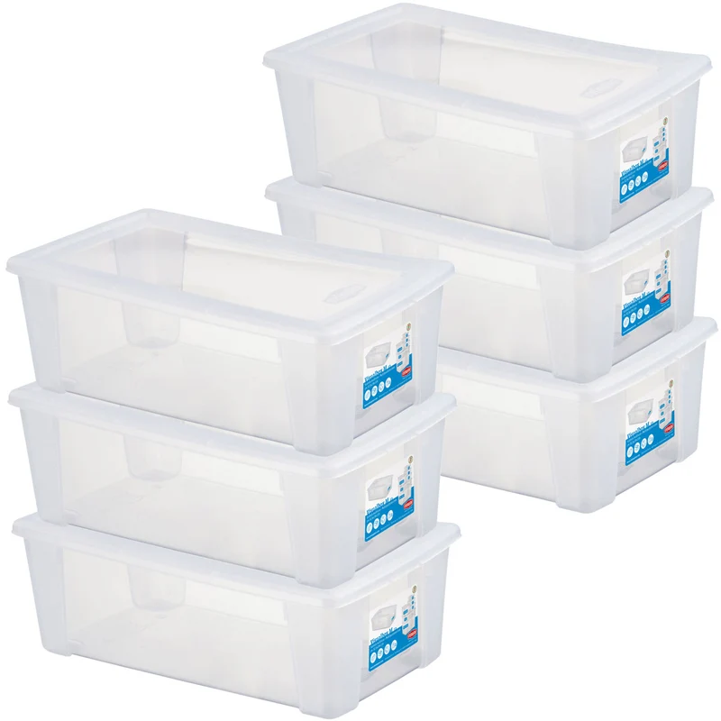 6 x Aufbewahrungsbox mit Deckel 5 Liter - 32x19x11 cm - transparent stapelbar LEBENSMITTELECHT - Kunststoff Box Kiste - Plastik Behälter Organizer - Büro Haushalt Küche Kinderzimmer Spielzeugkiste