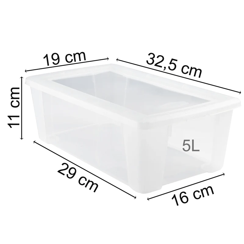 6 x Aufbewahrungsbox mit Deckel 5 Liter - 32x19x11 cm - transparent stapelbar LEBENSMITTELECHT - Kunststoff Box Kiste - Plastik Behälter Organizer - Büro Haushalt Küche Kinderzimmer Spielzeugkiste