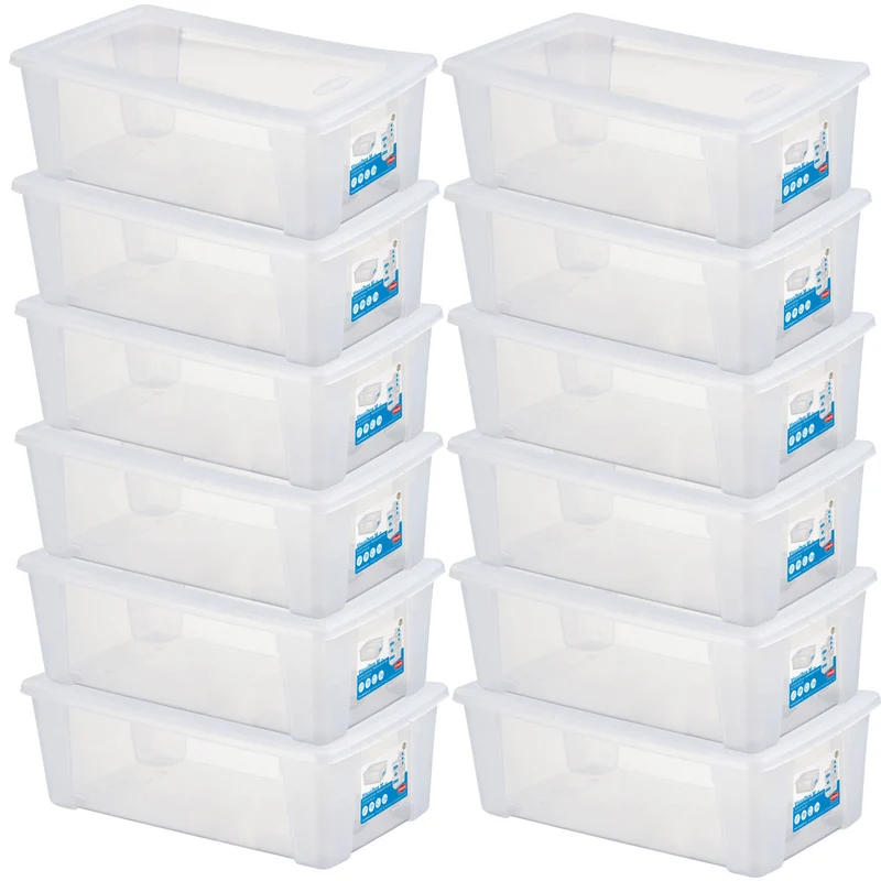 12 x Aufbewahrungsbox mit Deckel 5 Liter - 32x19x11 cm - transparent stapelbar LEBENSMITTELECHT - Kunststoff Box Kiste - Plastik Behälter Organizer - Büro Haushalt Küche Kinderzimmer Spielzeugkiste