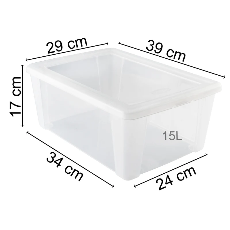 Aufbewahrungsbox mit Deckel 15 Liter - 39x29x17 cm - transparent stapelbar LEBENSMITTELECHT - Kunststoff Box Kiste - Plastik Behälter Organizer - Büro Haushalt Küche Kinderzimmer Spielzeugkiste
