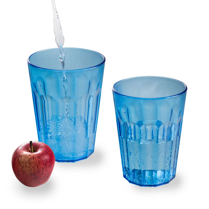 Melamin Geschirr Set Jesolo Blau für 6 Personen - 24 Teile - mit blauem Trinkglas 450ml aus Acryl Steingutoptik Campinggeschirr