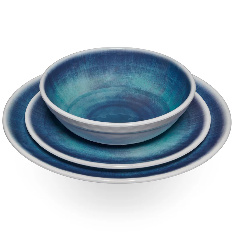 Melamin Geschirr Set Jesolo Blau für 2 Personen - 6 Teile - Steingutoptik Campinggeschirr