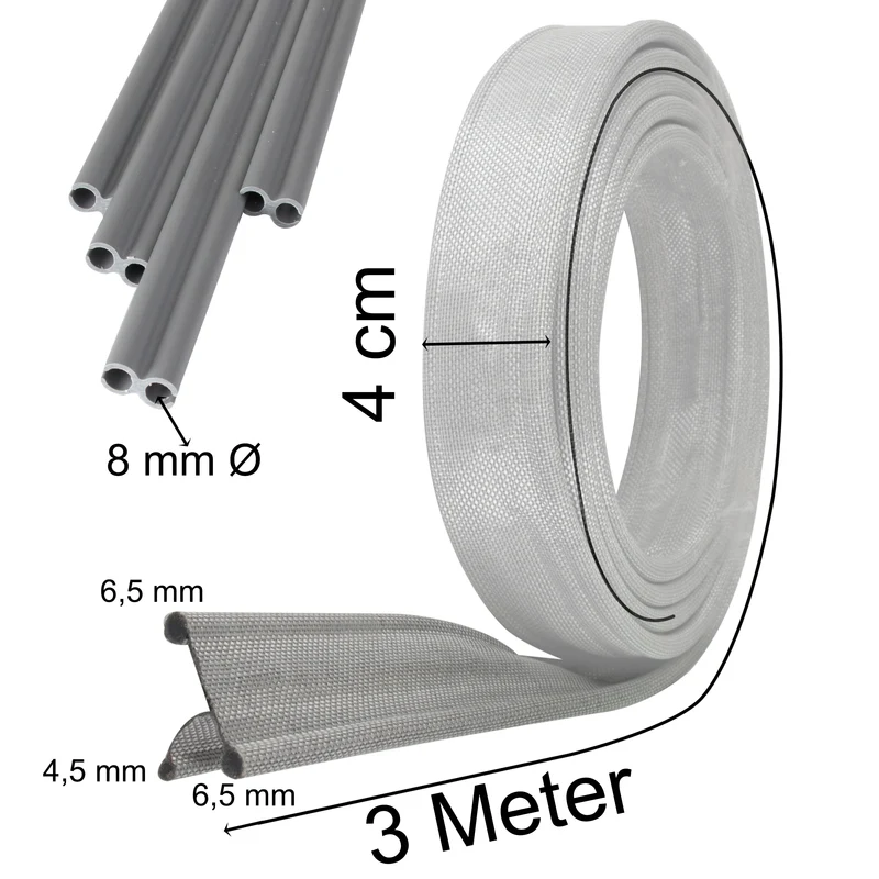 Doppelkeder Adapter mit Kederschiene 8mm - Drive away - 3 Meter Kederleiste für Wohnwagen Wohnmobil Caravan - Zeltkeder Vorzelt 6mm/4mm Keder Verbindung Kederband robust und biegsam grau 3m Kunststoff