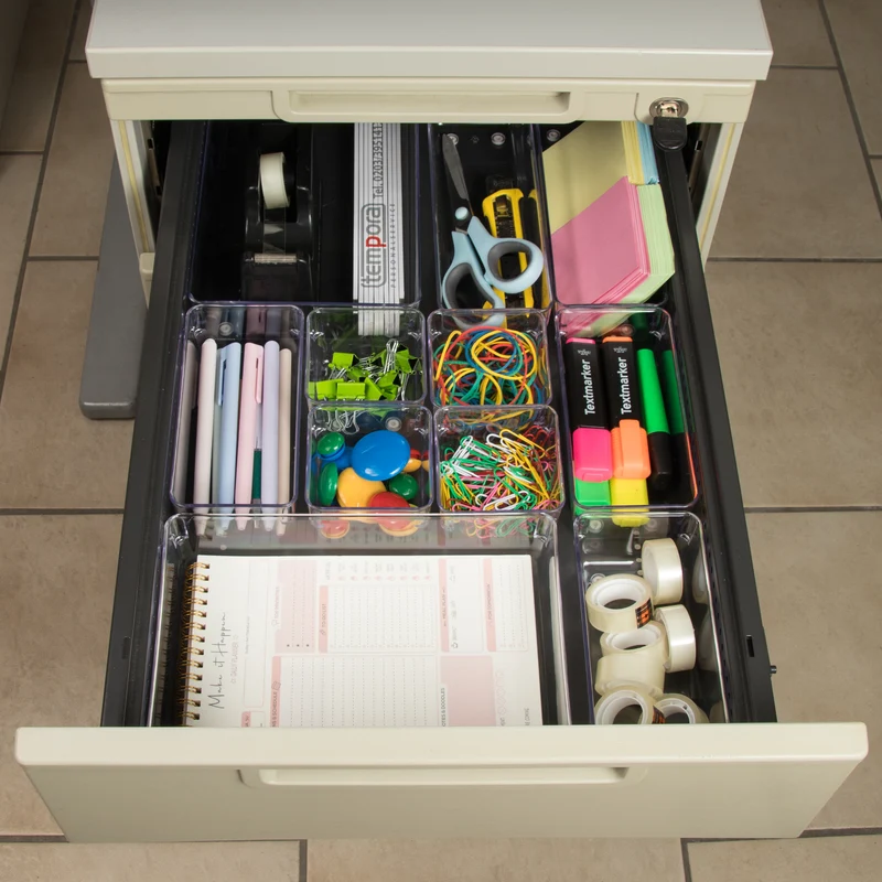 Schubladen Organizer 5,5 cm hoch - 12 Teile 40x48 cm 5 Größen - klar transparent Antislip - Organizer für Schminktisch Kosmetik Ordnungssystem Aufbewahrungsbox Ordnungsbox Schubladeneinsatz