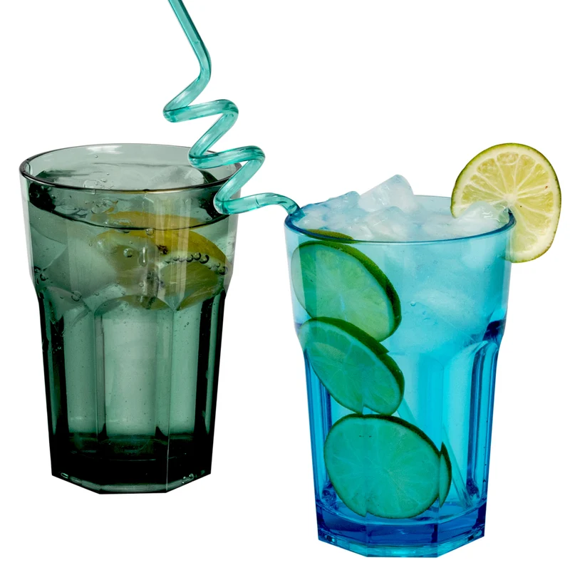 Melamin Geschirr Set Adria Blue für 4 Personen - 16 Teile Blau - mit farblich passenden Trinkgläsern 400 ml aus Acryl Steingutoptik Campinggeschirr