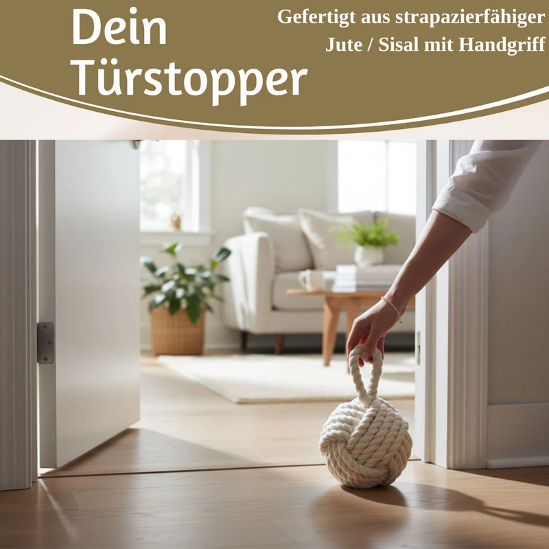 Boden Türstopper Malmö 23cm Creme Weiß 1,3kg Jute Knoten Tragegriff Türpuffer Türhalter Türsack