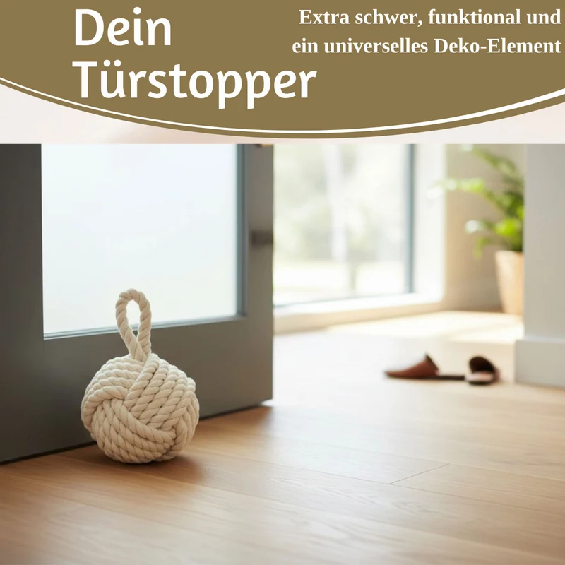 Boden Türstopper Malmö 23cm Creme Weiß 1,3kg Jute Knoten Tragegriff Türpuffer Türhalter Türsack