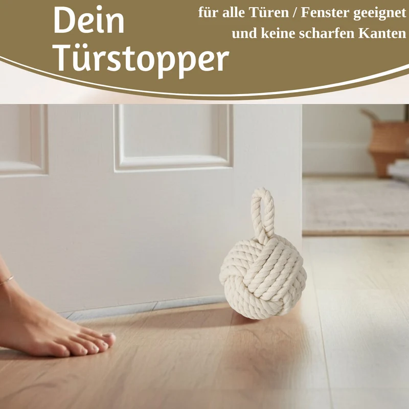 Boden Türstopper Malmö 23cm Creme Weiß 1,3kg Jute Knoten Tragegriff Türpuffer Türhalter Türsack