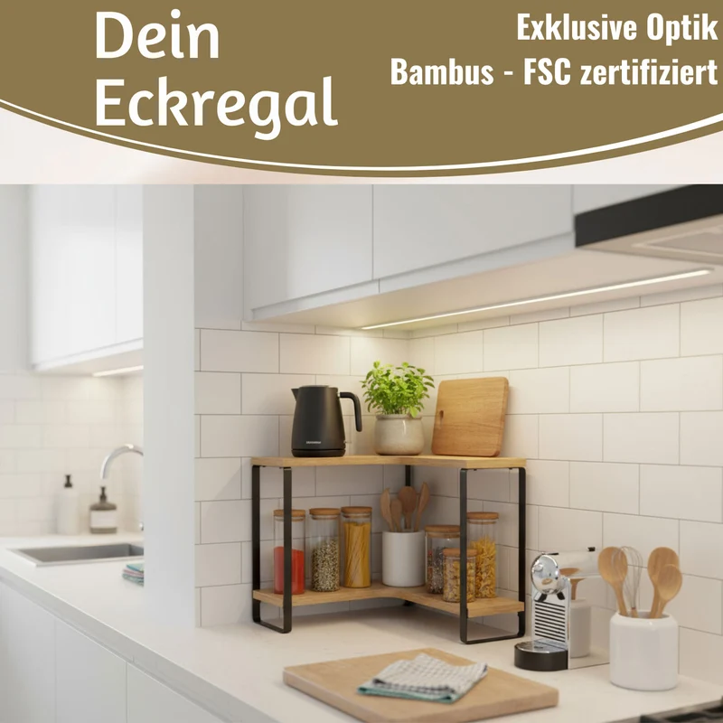 Küchenregal Eckregal Holz 30x30cm stehend 2 Ebenen Aufbewahrungsregal Gewürzregal