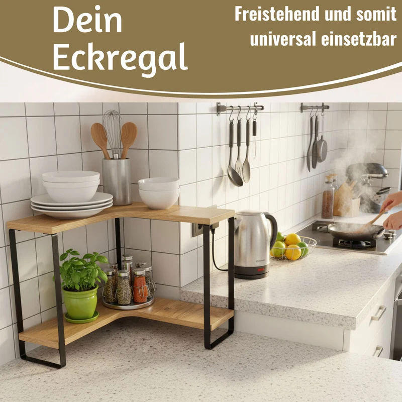 Küchenregal Eckregal Holz 30x30cm stehend 2 Ebenen Aufbewahrungsregal Gewürzregal