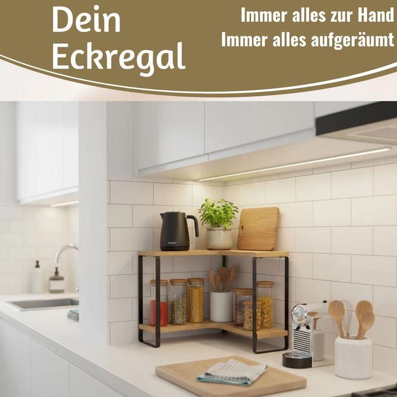 Küchenregal Eckregal Holz 30x30cm stehend 2 Ebenen Aufbewahrungsregal Gewürzregal